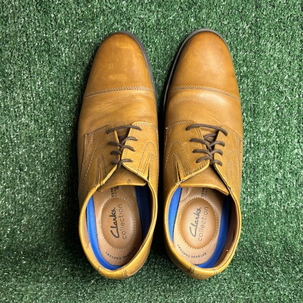 Clarks Whiddon Cap Leather Lace Up Classic Professional Oxford Tan Men 10.5 Wide